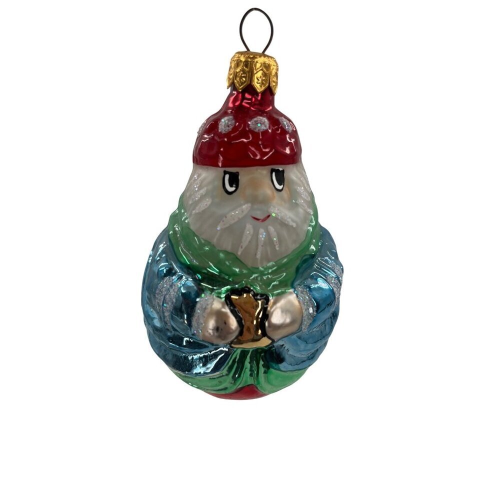 Glass Santa Claus Christmas Ornament Poland Hand-Painted Gold Accents